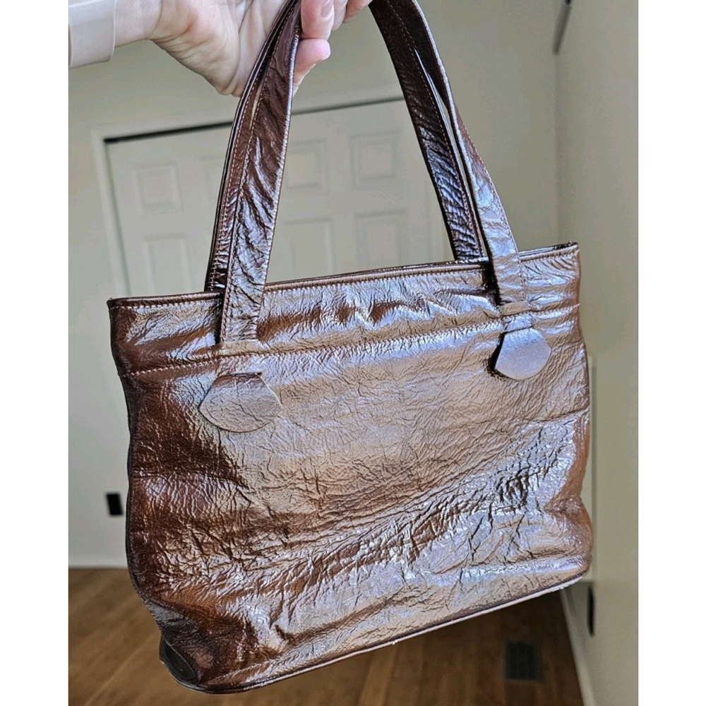 Vintage Justin Shiny Brown Leather Cowhide Women’s Shoulder Handbag CLEAN - Picture 13 of 16